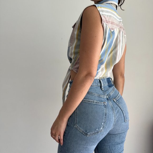 Vintage reworked striped denim crop top - Picture 2 of 5